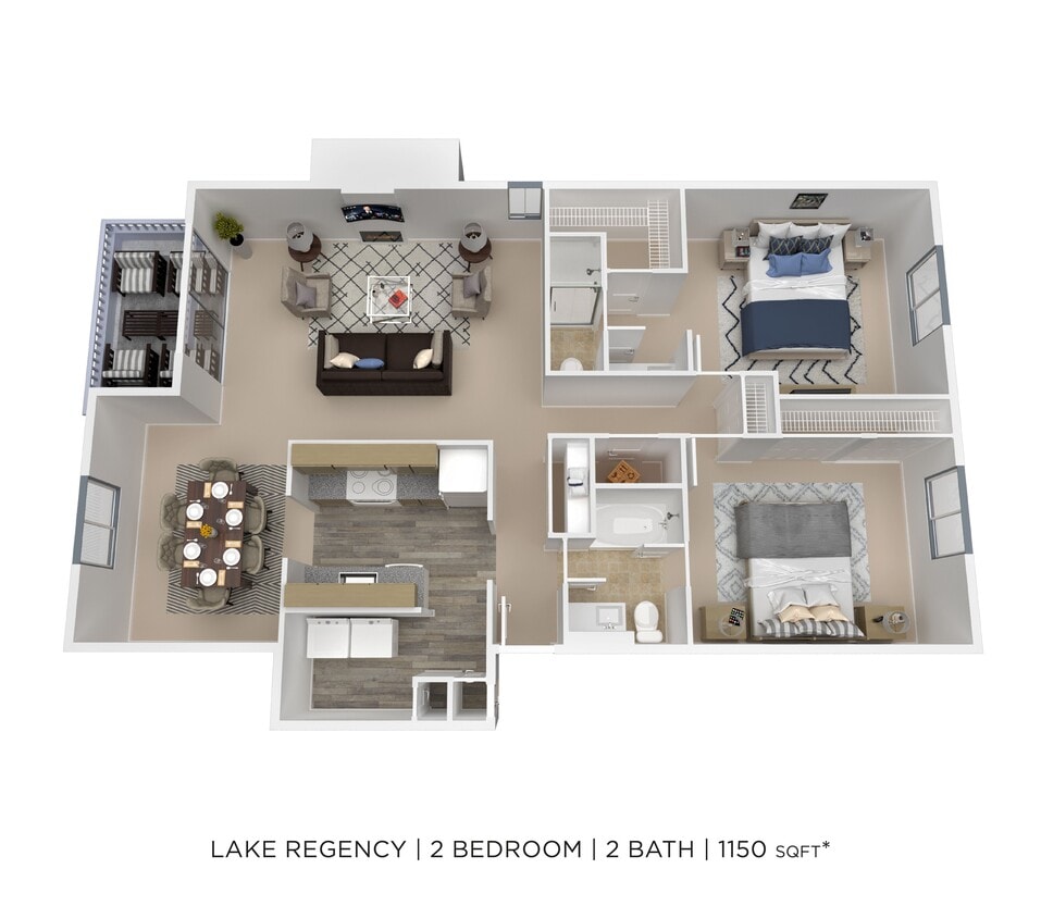 Floor Plan - Two Bedroom 2 Bath - 1,150 sqft