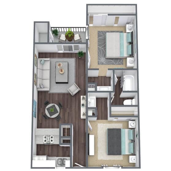 Floor Plan - 2 Bed - 1 Bath (Renovated)