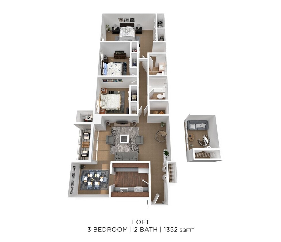 Floor Plan - Three Bedroom 2 Bath - 1,352 sqft