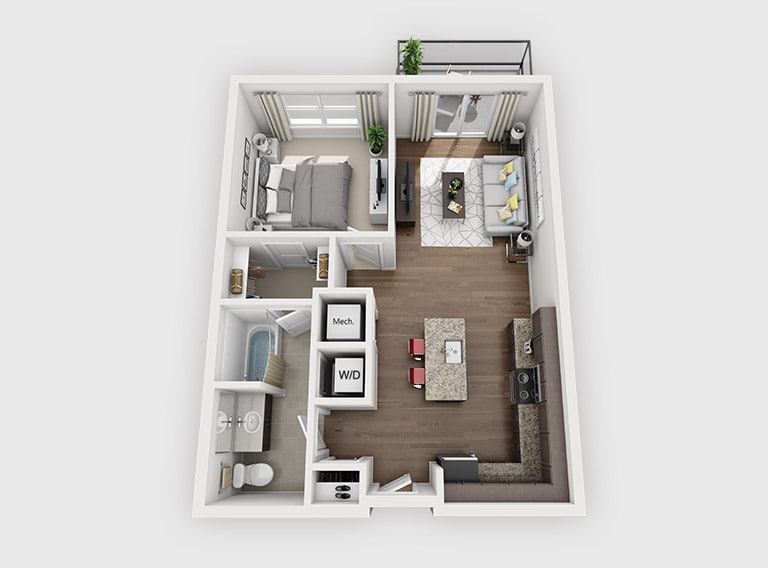 Floor Plan - 1 Bed 1 Bath (B2)
