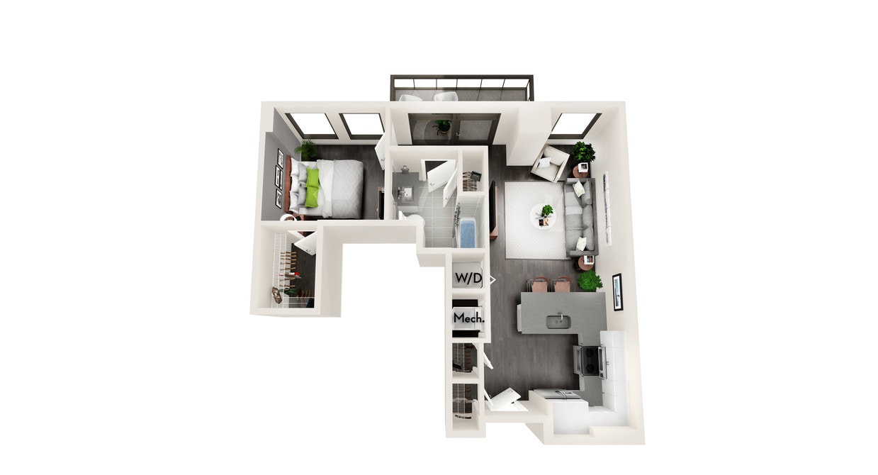 Floor Plan - AZB7 1 BEDROOM AND 1 BATH
