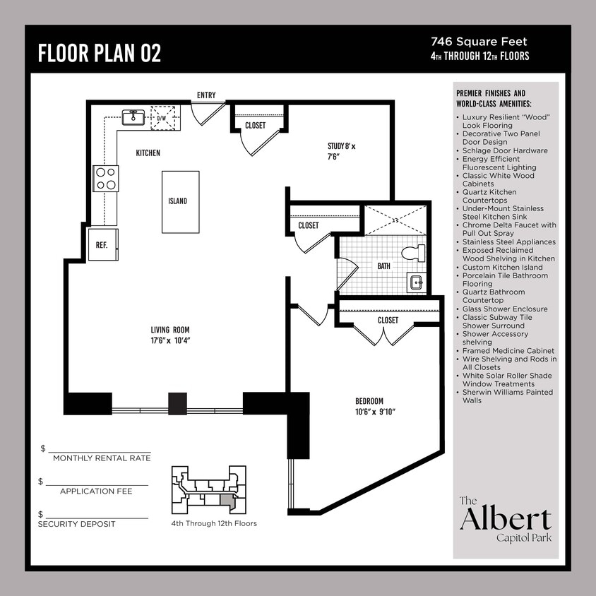 Floor Plan - 1 Bedroom w/ Den Unit - A2