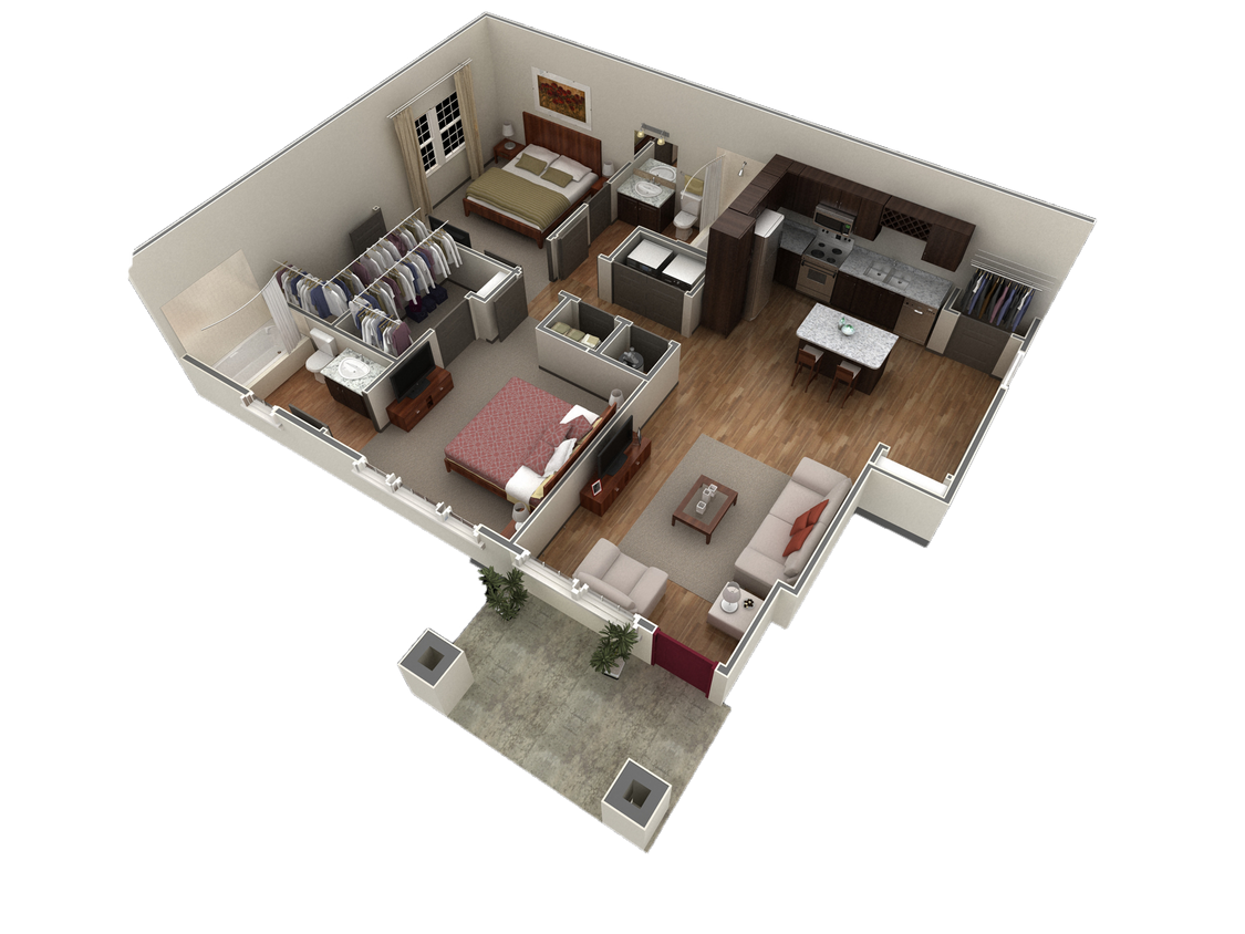 Floor Plan - 2 BR Designer Courtyard Garage