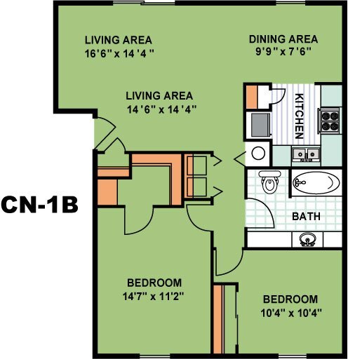 Floor Plan - Two Bedroom One Bathroom (CN1B)