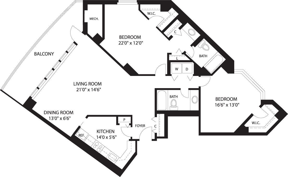 Floor Plan - 2 Bedrooms N
