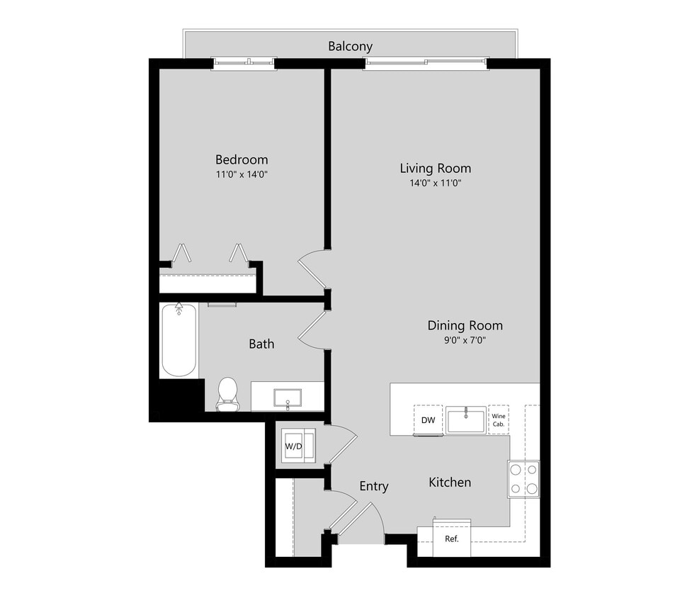 Floor Plan - 1 Bed 1 Bath Flat B