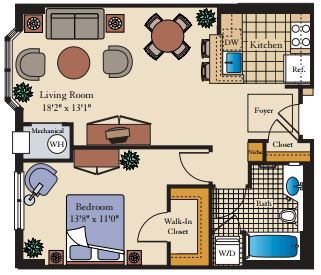 Floor Plan - 1 Bed/1 Bath - AJ2