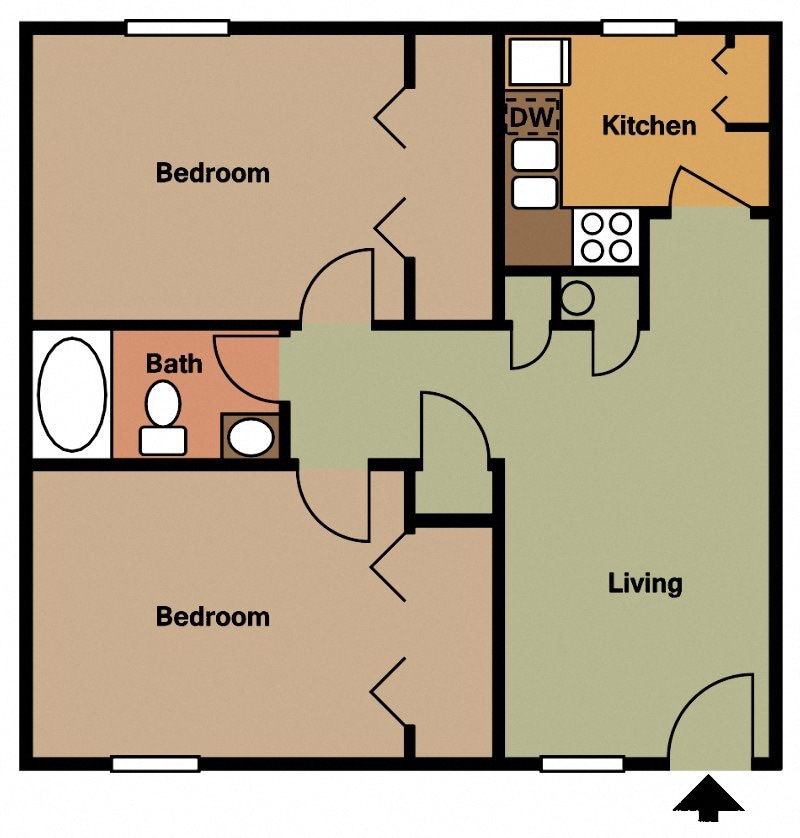 Floor Plan - 2 Bed - 1 Bath