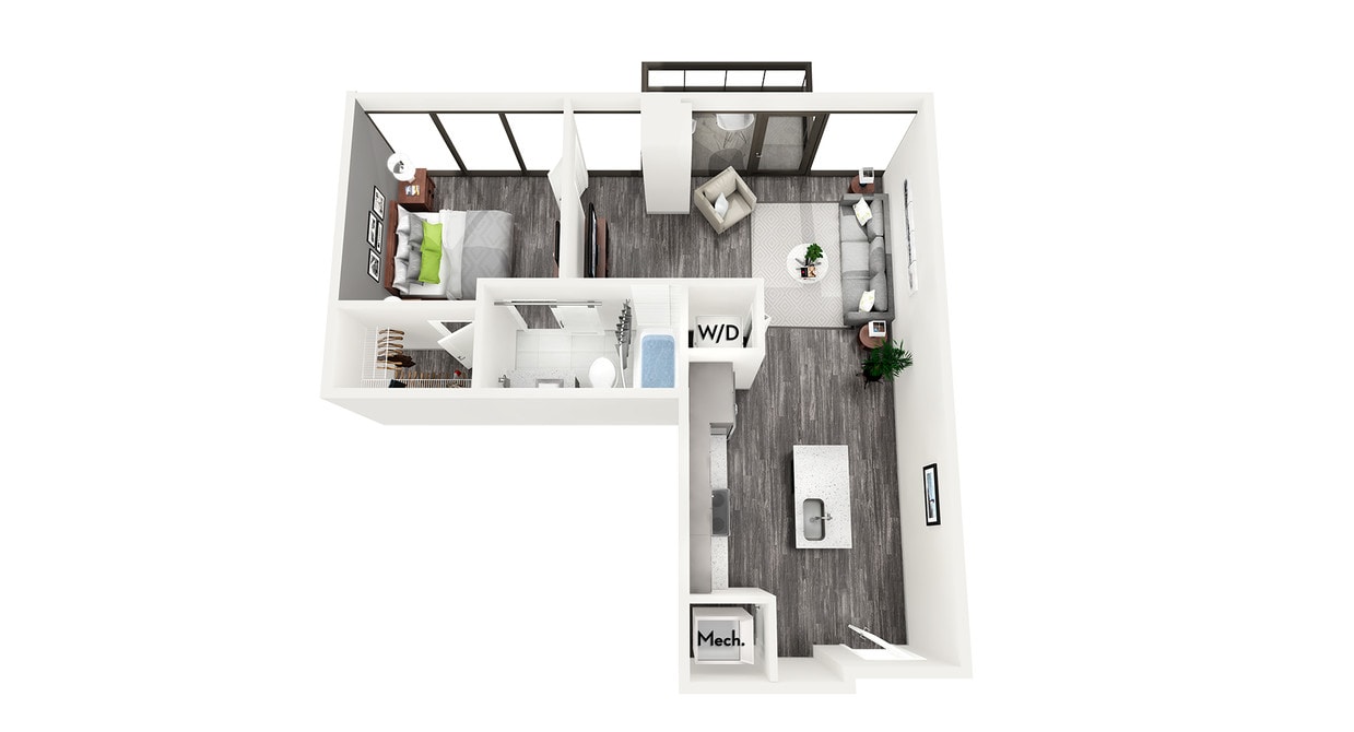 Floor Plan - AZB2 1 BEDROOM AND 1 BATH