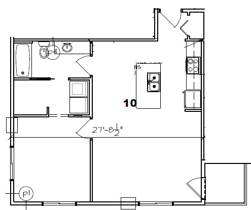 Floor Plan - 1 Bed/1 Bath, 1 Car Det. Garage, Upper Corner (...