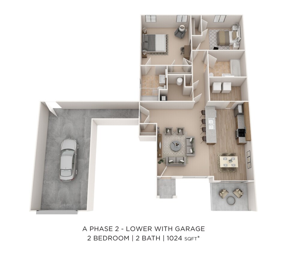Floor Plan - Two Bedroom 2 Bath-Lower Level w/ Garage