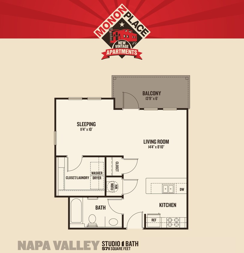 Floor Plan - Monon Place II  -  Studio