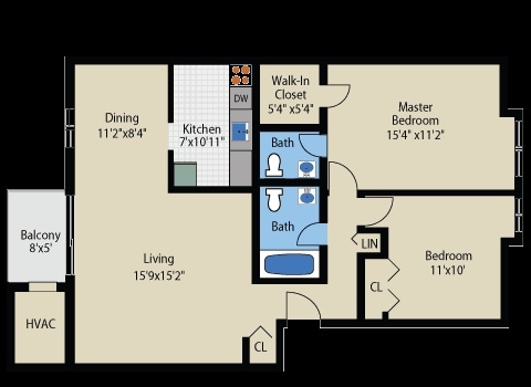 2BR/1.5BA - TWO BEDROOM TWO BATH