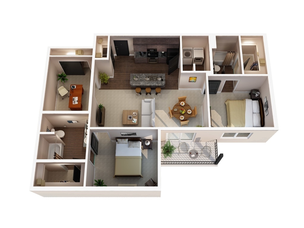 Floor Plan - 2 Bed 2 Bath Den X1