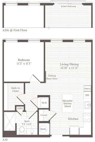 Floor Plan - 1 Bed 1 Bath