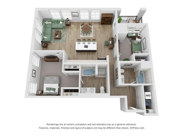 Floor Plan - 2 Bedroom 2 Bath 1300 Sq. ft.