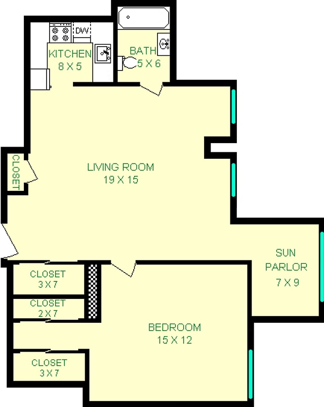 Larimer One Bedroom Floorplan - Larimer