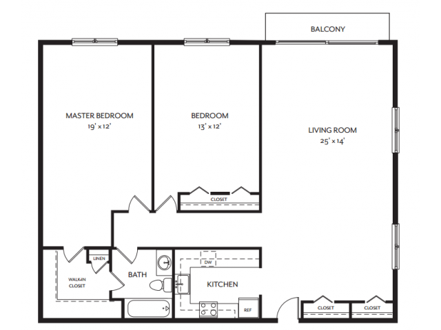 Floor Plan - 2 Bedroom 1 Bathroom E