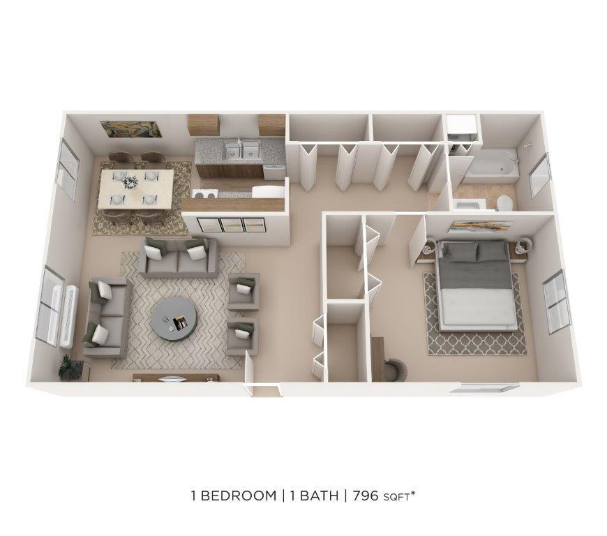 Floor Plan - One Bedroom- 796 sqft