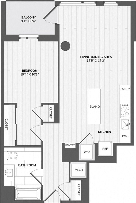 Floor Plan - 1 Bed/1 Bath-1B-L ANSI A_880 P