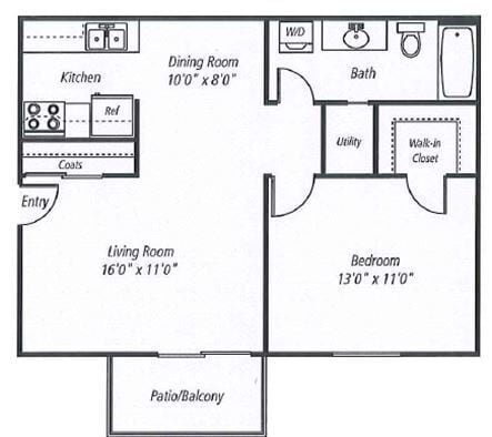 Floor Plan - Upgraded Classic 1 Bedroom