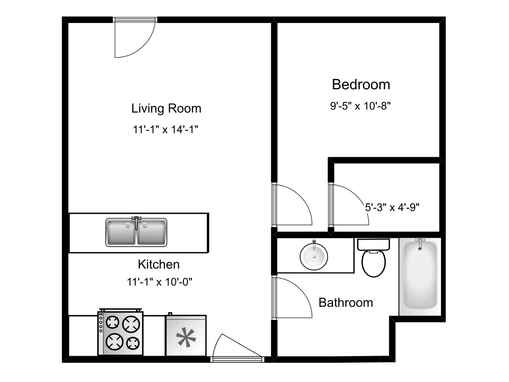 Floor Plan - 1x1 670 sf