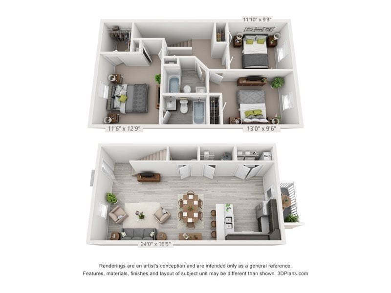 Floor Plan - 3 Bedroom, 2.5BA Townhome