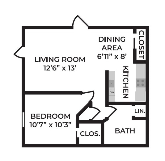 Floor Plan - 1 Bed, 1 Bath Apartment
