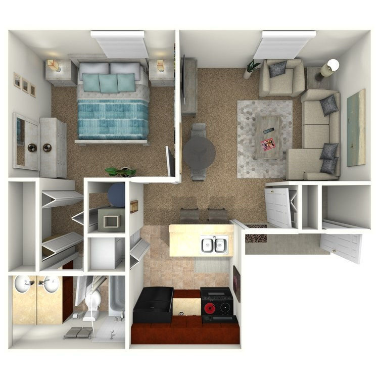 Floor Plan - The Bay - 1 Bedroom 1 Bath
