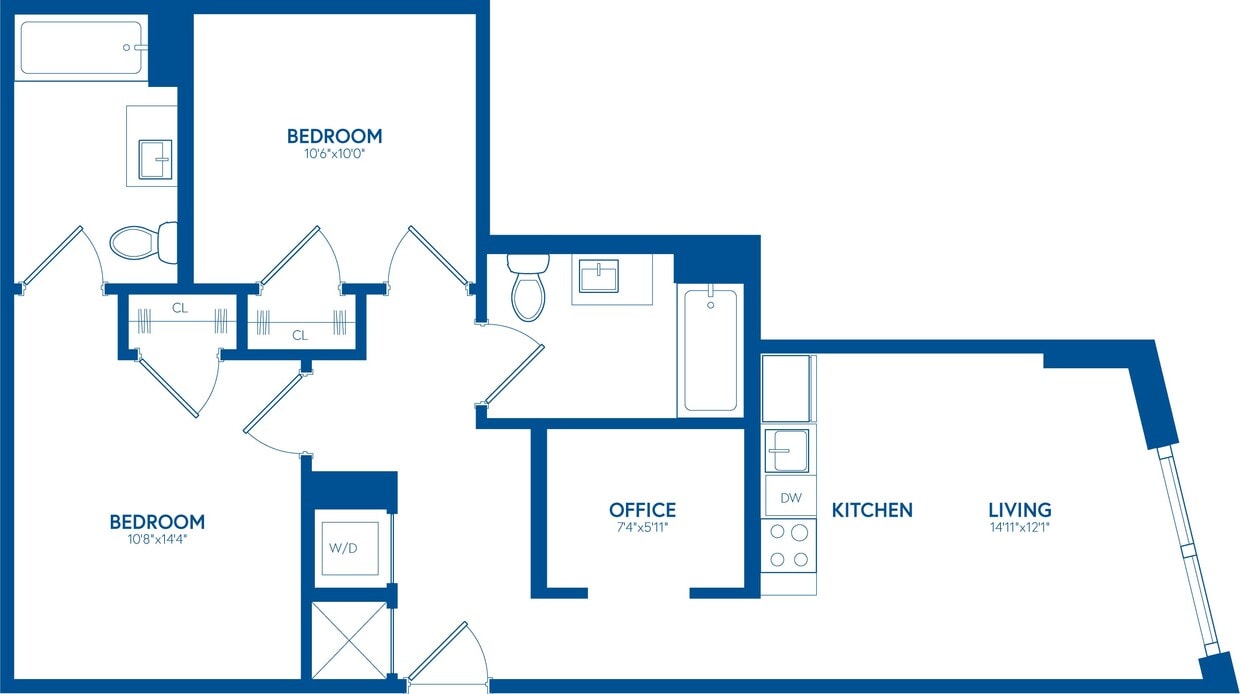Floor Plan - Duo + Office,  2 Bath