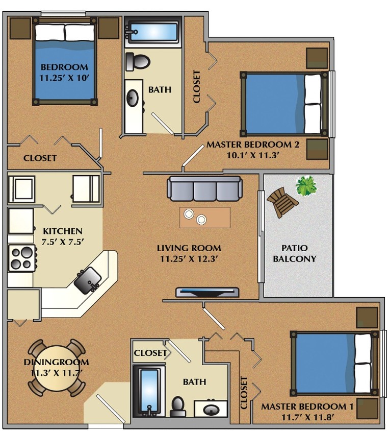 Floor Plan - 3 Bedroom / 2 Bath