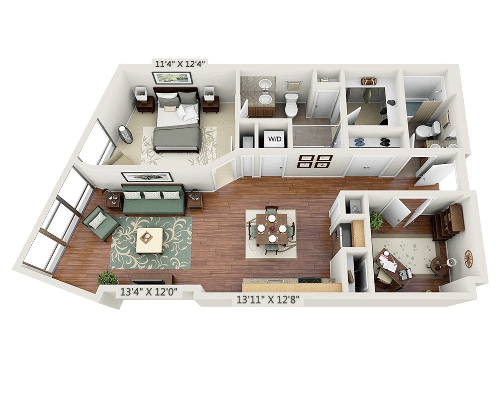 Floor Plan - One Bedroom Den A2AD