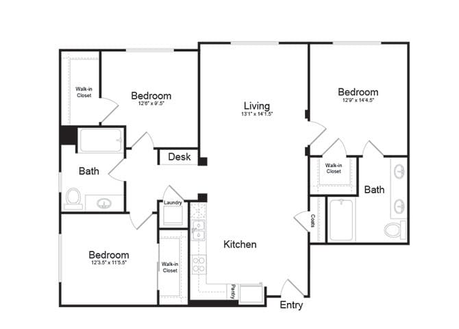 Floor Plan - 3 BD + 2BA