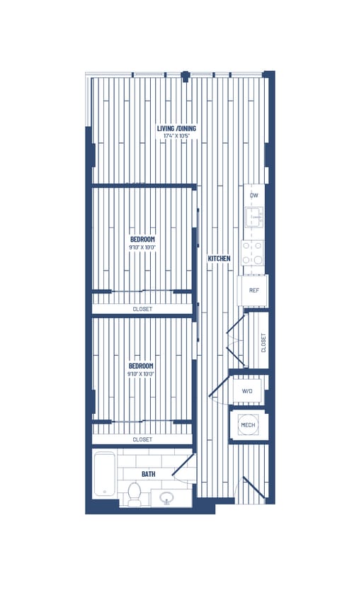 Floor Plan - 2 Bed/1 Bath Junior-HJR2Ad  x12/x18