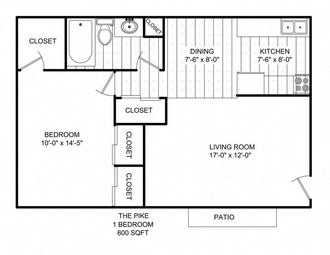 Floor Plan - 1Bed/1Bath 2nd Floor Balcony