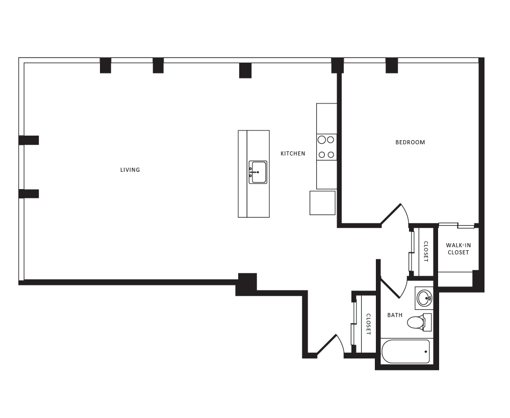 Floor Plan - 1 Bed/1 Bath-A13 Classic
