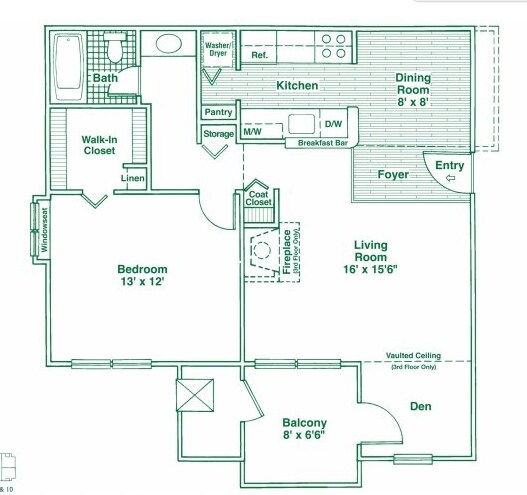 1 Bedroom, 1 Bath with Study - A/1 - A1 (One Bedroom w/ Den)