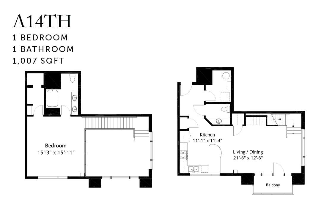 Floor Plan - A14r One Bedroom Townhome Renovated