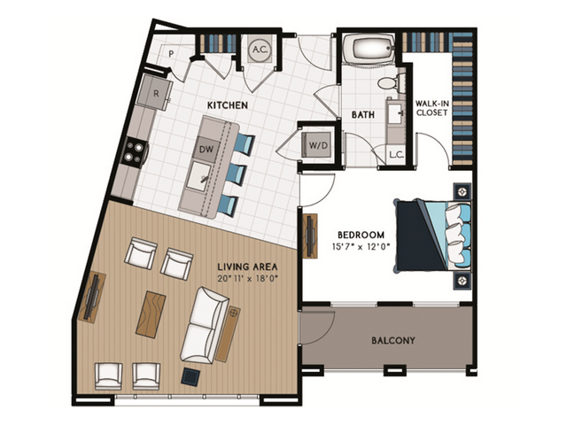 A7 Floorplan - 1 Bed, 1 Bath
