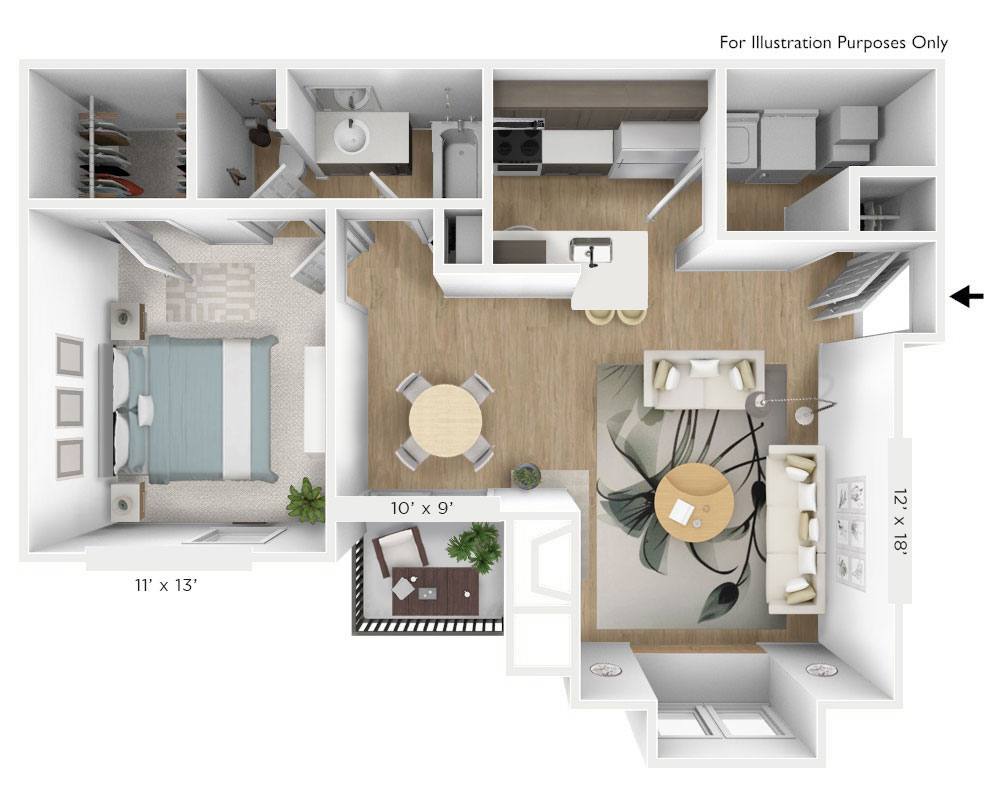Floor Plan - The Shore 1 BR 1 BA