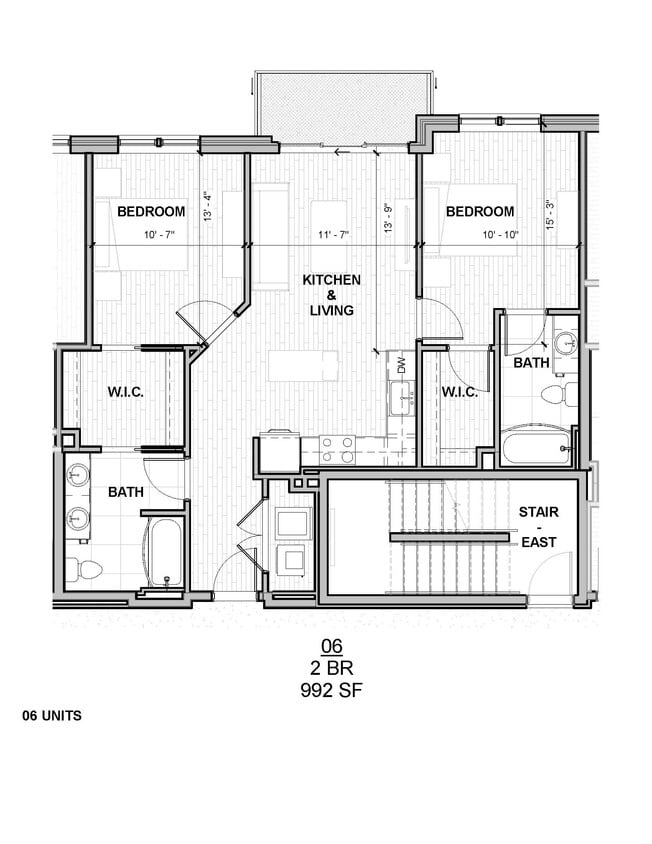 Floor Plan - Two Bedroom 992 SF