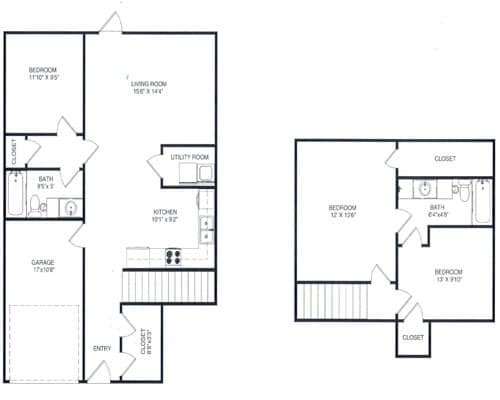 Floor Plan - 3 Bd Townhouse w/ Garage
