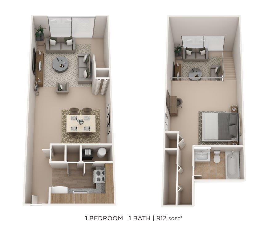 Floor Plan - One Bedroom- 912 sqft