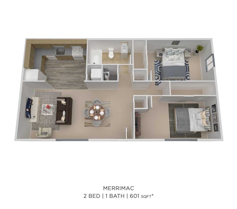 Floor Plan - Two Bedroom - 601 sqft