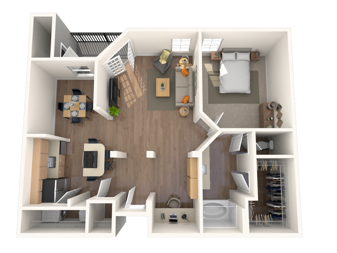 Floor Plan - Traditional 1x1 836-892 SF