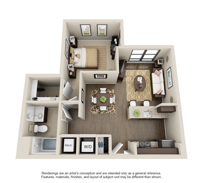 Floor Plan - 1 Bed 1Bath-Clearbrook