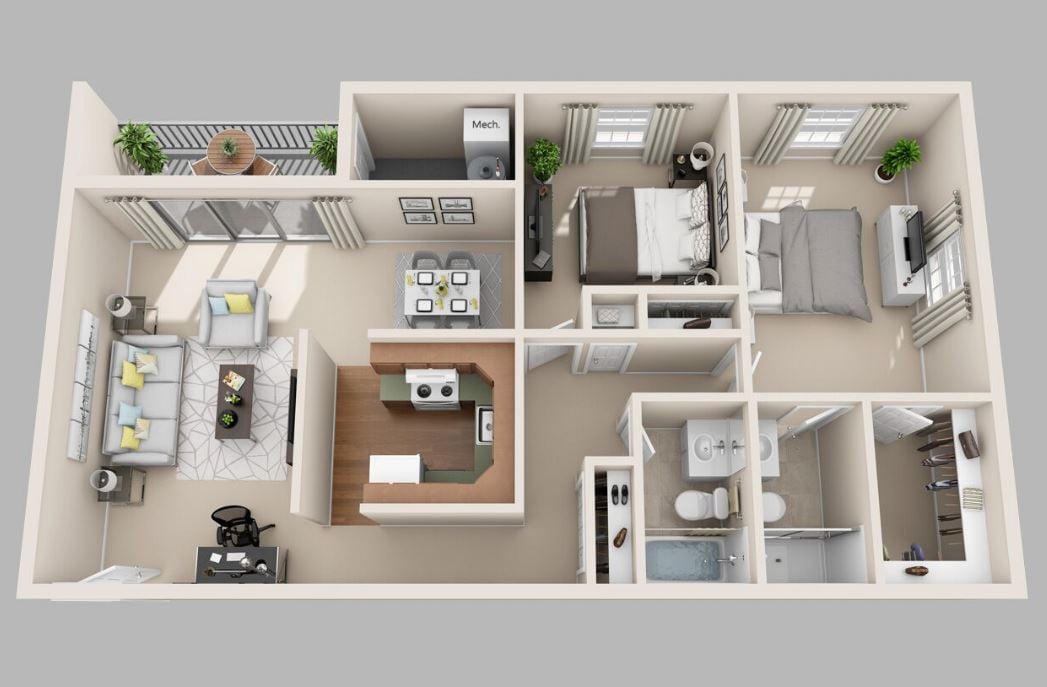Floor Plan - 2-Bedroom 2-Bathroom | 994 sqft