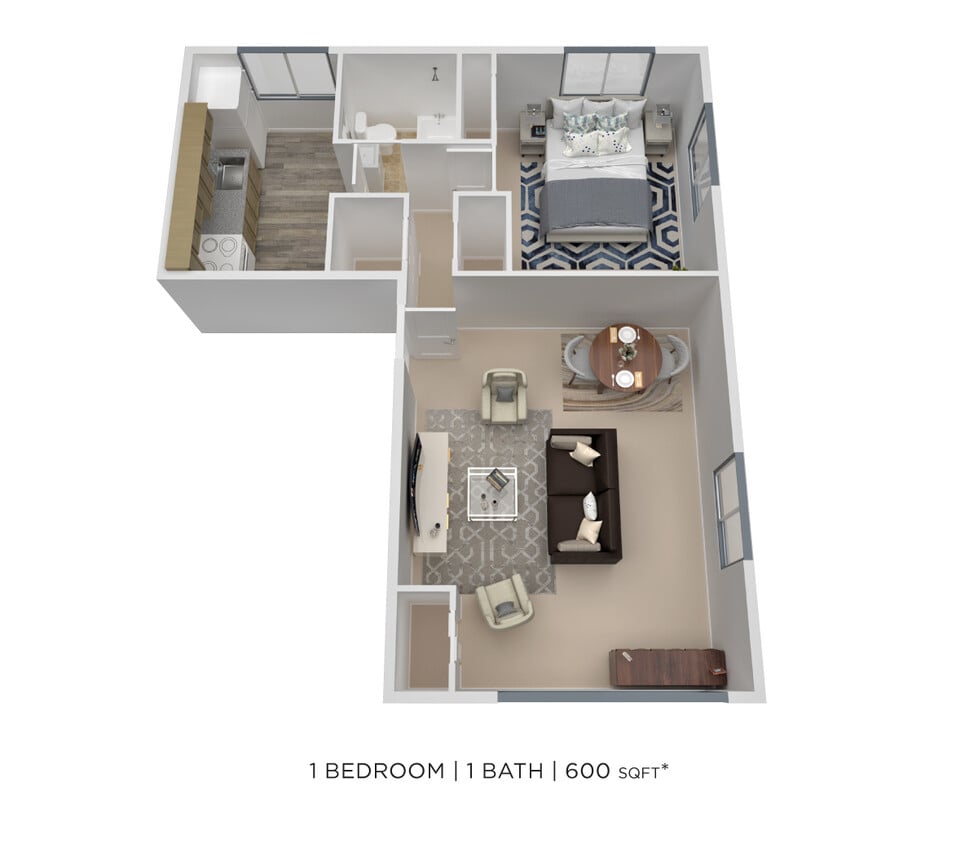 Floor Plan - One Bedroom - 600 sqft