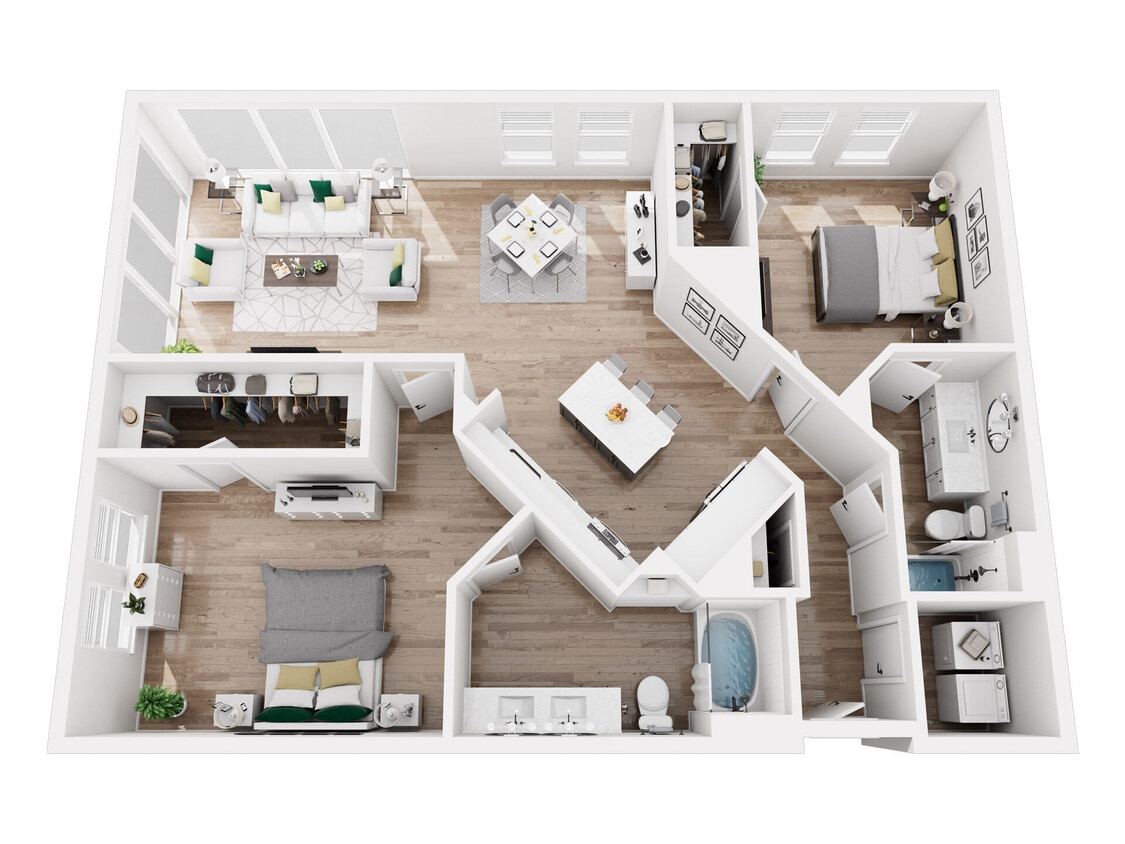 Floor Plan - 1B2R - Phase 1 Renovated