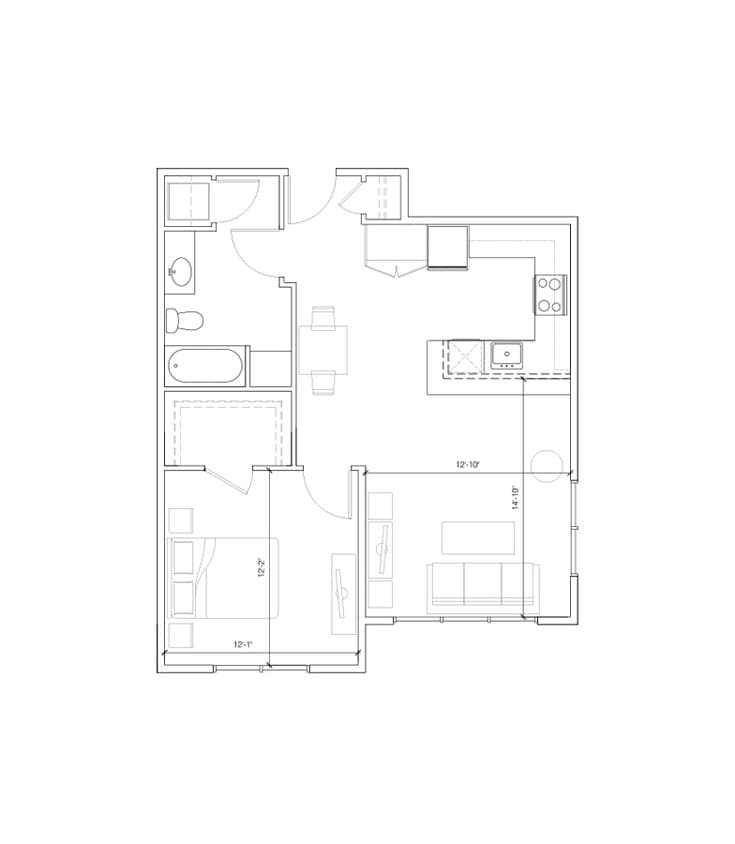 Floor Plan - Hub 9 - 1x1 A